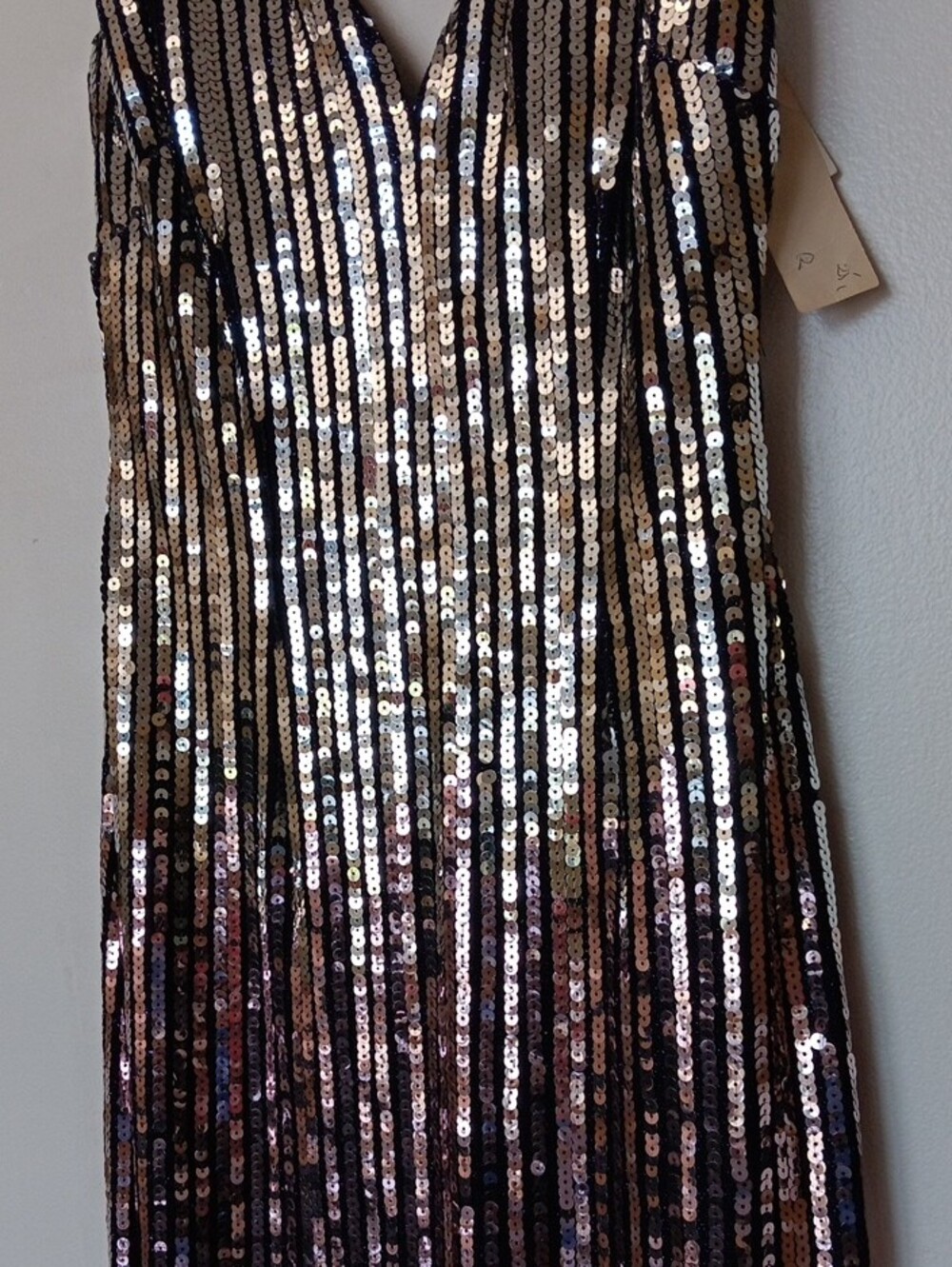 Vintage USA Made Ombre Sequin Maxi Dress with Deep V - Purple/Gold - Picture 6 of 15
